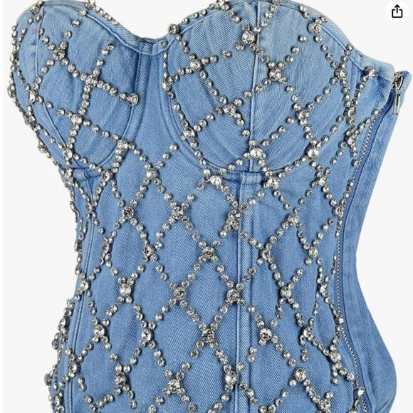 Women's Denim Rhinestone Corset Top - Picture 2 of 8